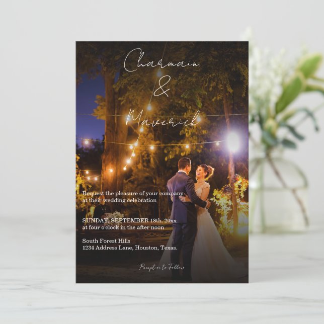 Modern Couple Dancing illuminate Photo Wedding Invitation (Standing Front)