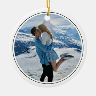 Modern Couple Engagement Photo First Christmas Ceramic Tree Decoration