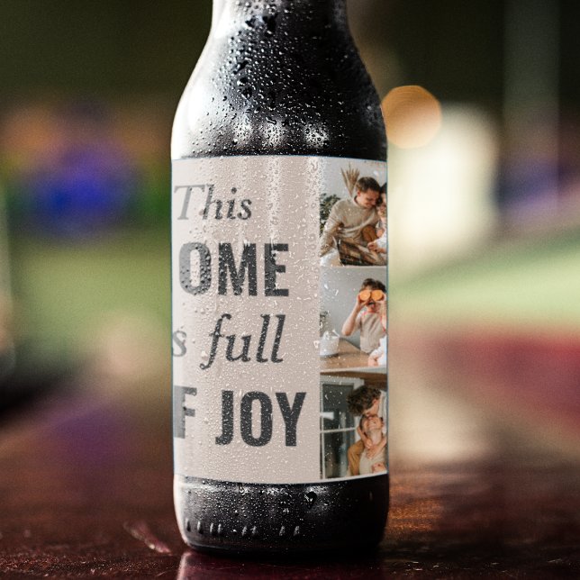 Modern Couple Family Photo & Family Quote Beer Bottle Label (Creator Uploaded)