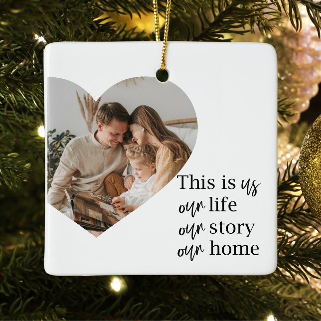 Modern Couple Family Photo & Family Quote Gift  Ceramic Ornament (Creator Uploaded)
