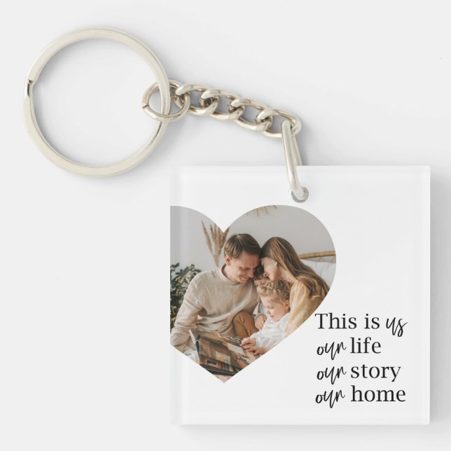 Modern Couple Family Photo & Family Quote Gift Key Ring (Front)