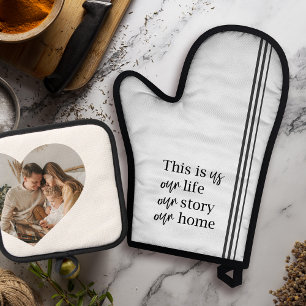 Modern Couple Family Photo & Family Quote Gift Oven Mitt & Pot Holder Set