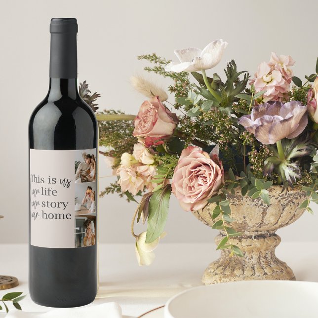 Modern Couple Family Photo & Family Quote Lovely Wine Label (Creator Uploaded)