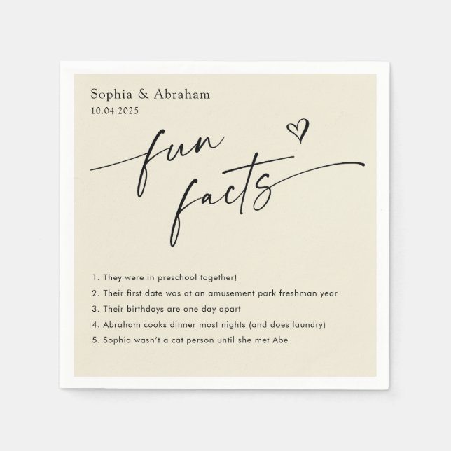 Modern Couple Fun Facts Wedding Napkin (Front)