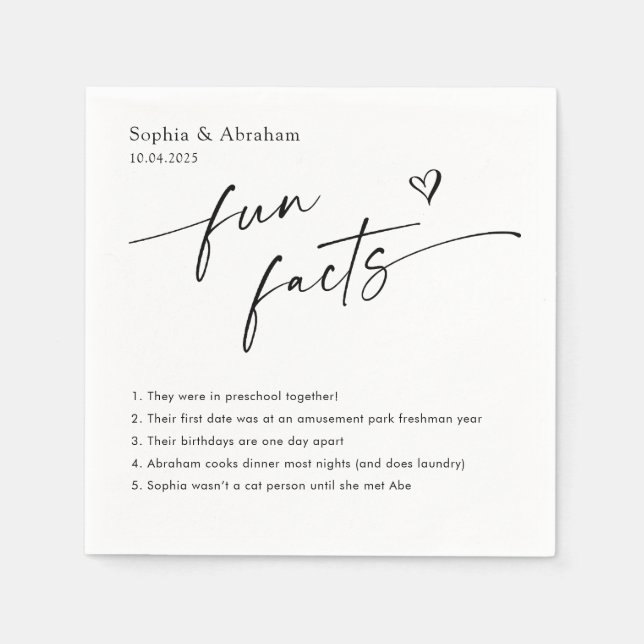 Modern Couple Fun Facts Wedding Napkin (Front)