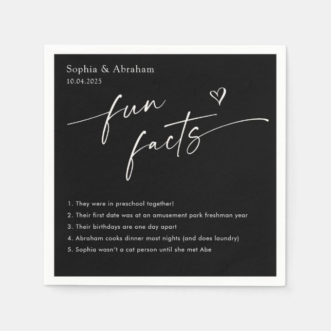 Modern Couple Fun Facts Wedding Napkin (Front)
