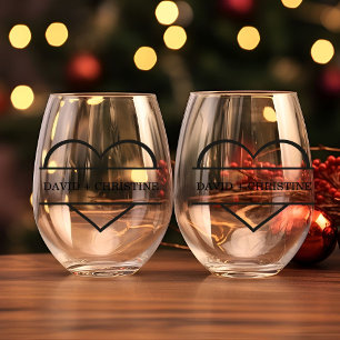 Modern Couple Holding hands Custom name wedding  Stemless Wine Glass