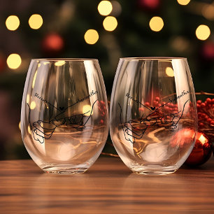 Modern Couple Holding hands Custom name wedding Stemless Wine Glass