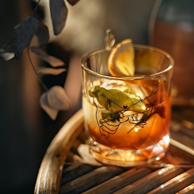 Modern Couple Holding hands Custom name wedding  Whiskey Glass (Creator Uploaded)