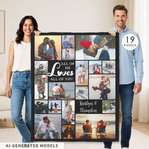 Modern Couple Love Quote 19 Photo Collage Fleece Blanket