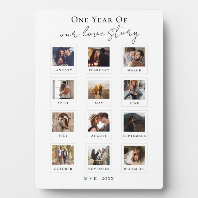 Modern Couple Love Story Anniversary Photo Plaque (Front)