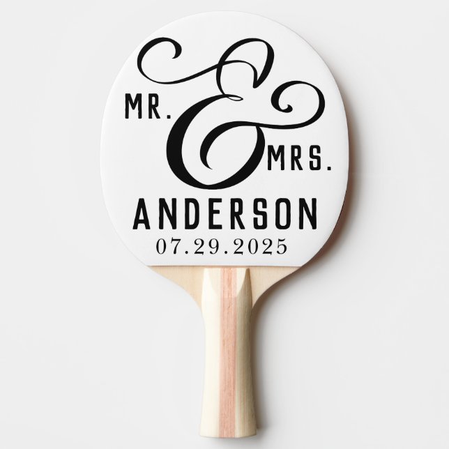 Modern Couple Name Date Black Text Ping Pong Paddle (Front)