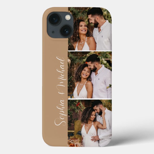 Modern Couple Names 3 photos collage grid  Case-Mate iPhone Case (Back)