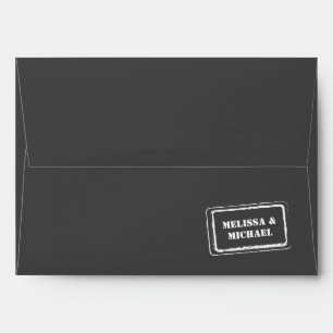 Modern Couple Names Stamp Grey Wedding Envelope