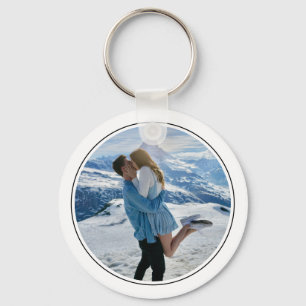 Modern Couple Photo First Christmas Engaged Key Ring