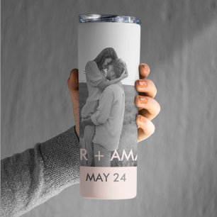 Modern Couple Photo Pink & Grey Perosnalized Name Thermal Tumbler