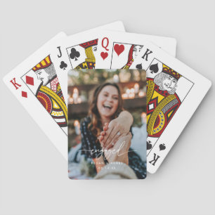 Modern Couple Photo Script "Engaged" Playing Cards