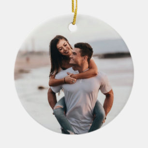 Modern Couple Photo Simple First Christmas Engaged Ceramic Tree Decoration