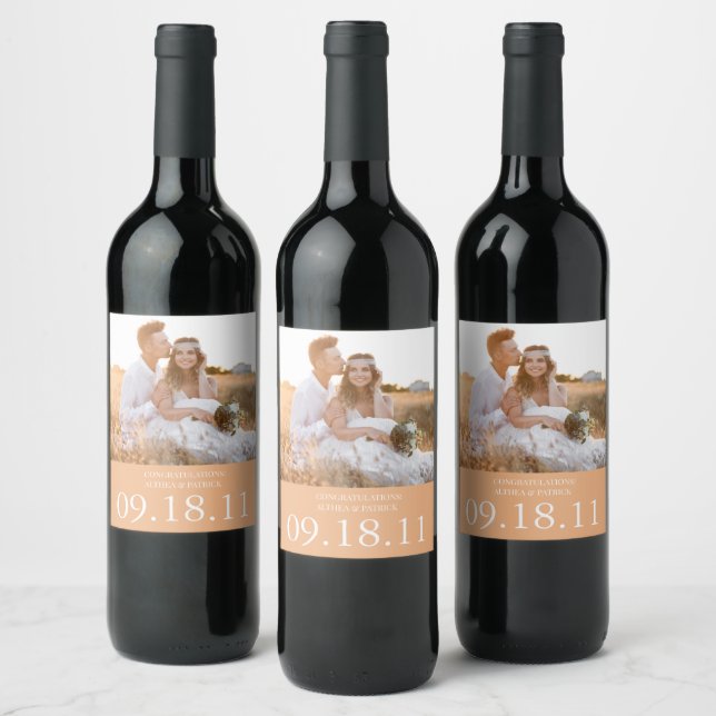 Modern Couple Photo Wedding Wine Label (Bottles)