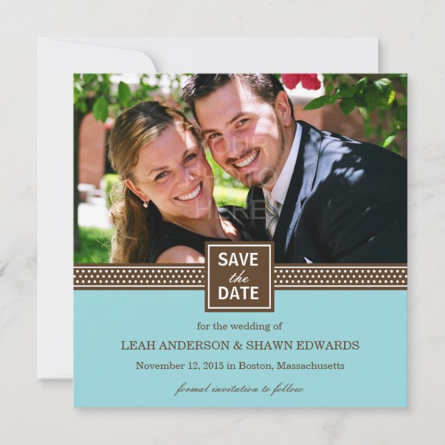 Modern Couple Save The Date Announcement Turquoise (Front)