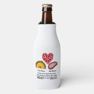 Modern Couple taco and meat lovers custom monogram Bottle Cooler