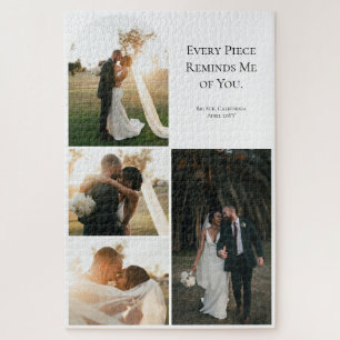 Modern Couple Wedding Anniversary 4 Photo Collage Jigsaw Puzzle