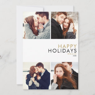 Modern Couples 4 Photo Collage Christmas Holiday Card
