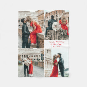 Modern Couples 4 Photo Collage Fleece Blanket