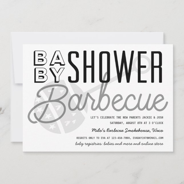 Modern Couples Baby Shower Barbecue Black & White Invitation (Front)