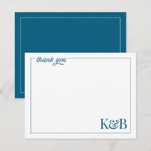 Modern Couples Initials Blue Wedding Thank You Card