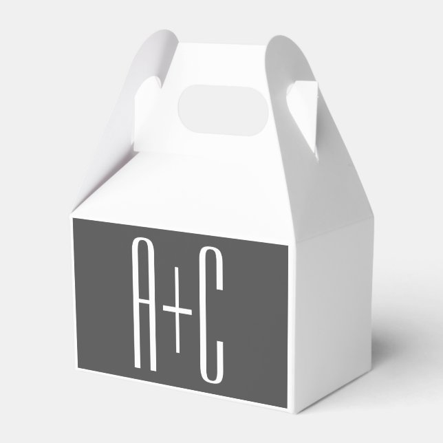 Modern Couples Initials | Grey & White Favour Box (Front Side)