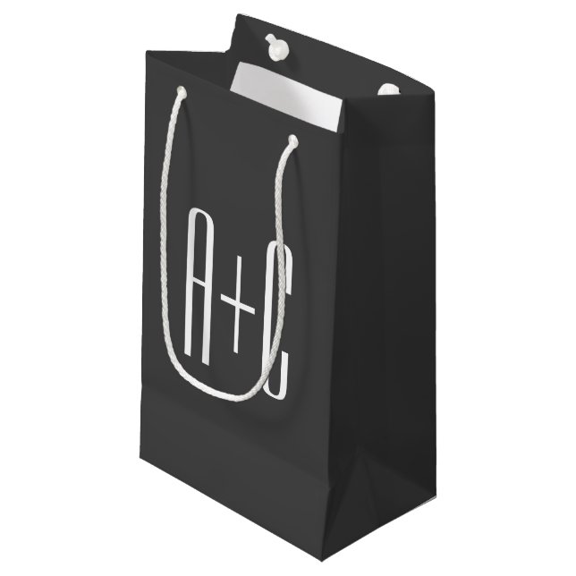 Modern Couples Initials | Grey & White Small Gift Bag (Front Angled)
