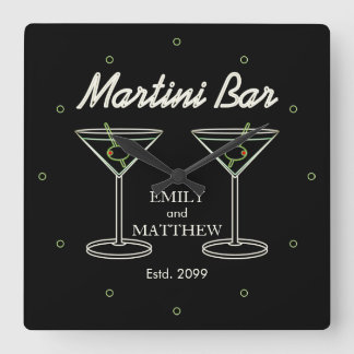 Modern Couple's Names Martini Bar Square Wall Clock