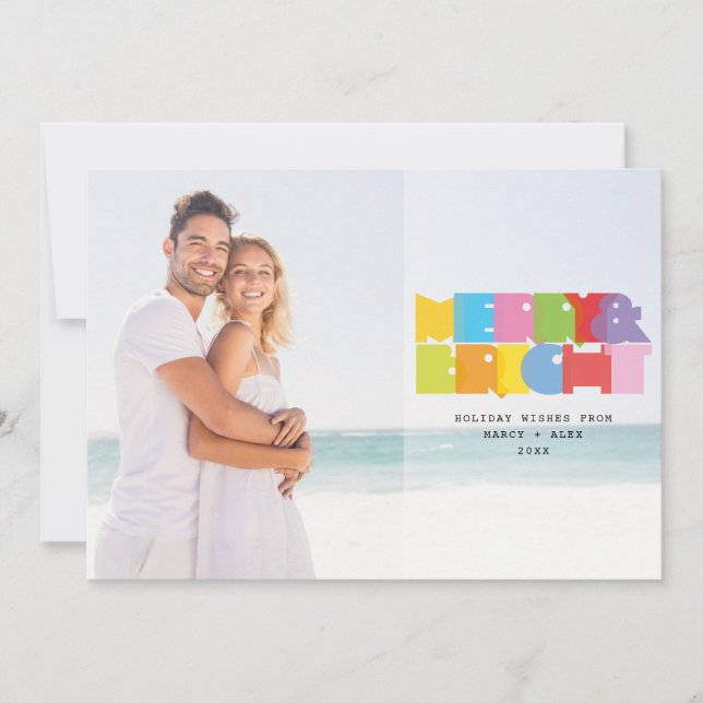 Modern Couples Photo Merry And Bright Holiday Card (Front)
