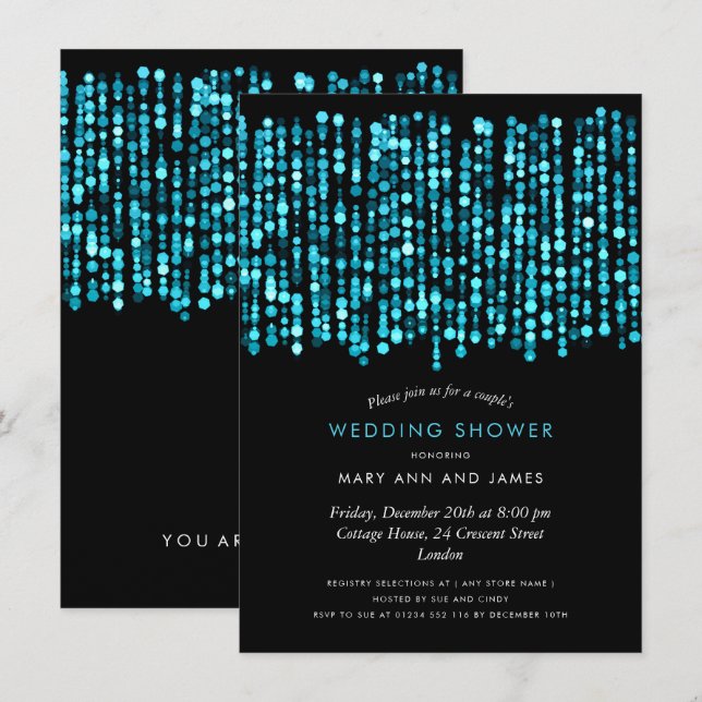 Modern Couple's Wedding Shower Turquoise Lights Invitation (Front/Back)