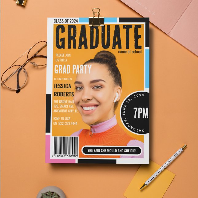 Modern Cover Photo Magazine Graduation Party Invitation (Creator Uploaded)