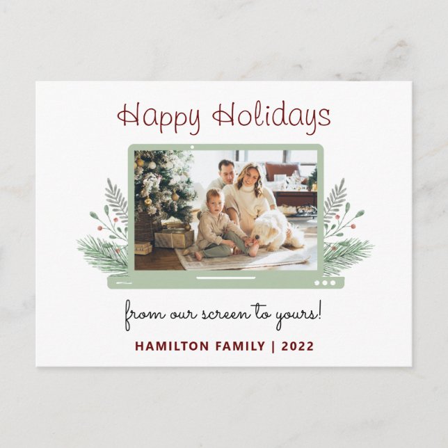 Modern Covid Holiday Family Virtual Photo Greeting Postcard (Front)