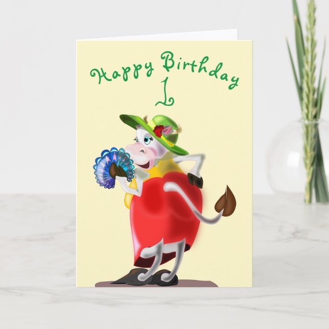 Modern Cow Funny Birthday Card - Customisable (Front)