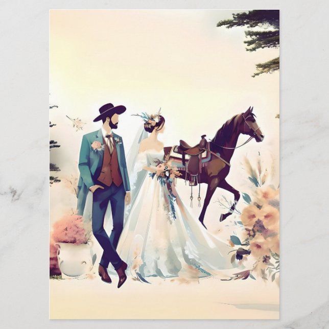 Modern Cowboy  and Bride Western Style Wedding Menu (Back)