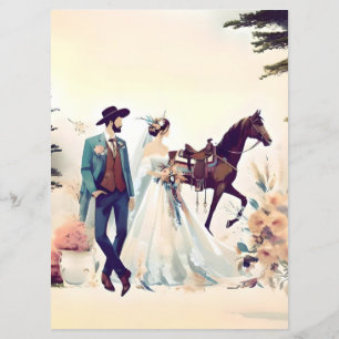 Modern Cowboy  and Bride Western Style Wedding Menu