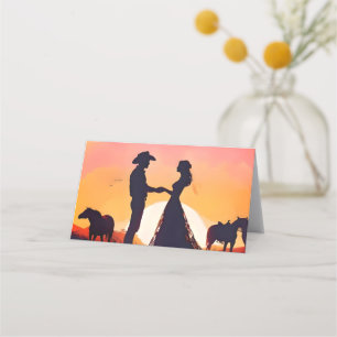 Modern Cowboy  and Bride Western Style Wedding  Place Card