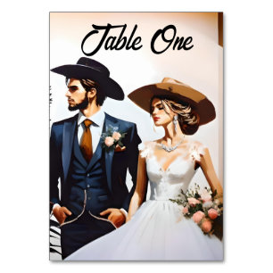 Modern Cowboy and Cowgirl Western Style Wedding Table Number
