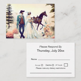 Modern Cowboy & Bride Western Style Wedding RSVP Enclosure Card