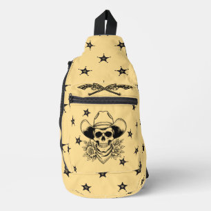 Modern cowboy skull with guns black and beige sling bag