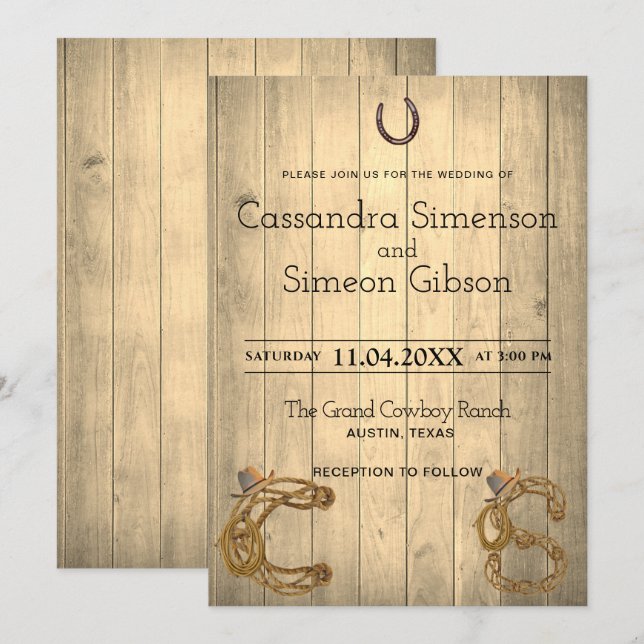 Modern Cowboy ,Wood Rustic Wedding Day Invitation (Front/Back)
