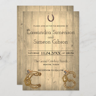 Modern Cowboy ,Wood Rustic Wedding Day Invitation