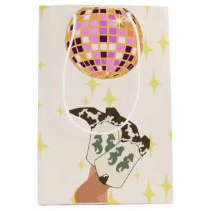 Modern Cowgirl Cowboy Disco Ball Beige Medium Gift Bag