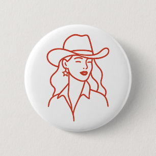 Modern Cowgirl Line Art Bachelorette Party 6 Cm Round Badge