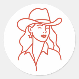 Modern Cowgirl Line Art Bachelorette Party Classic Round Sticker