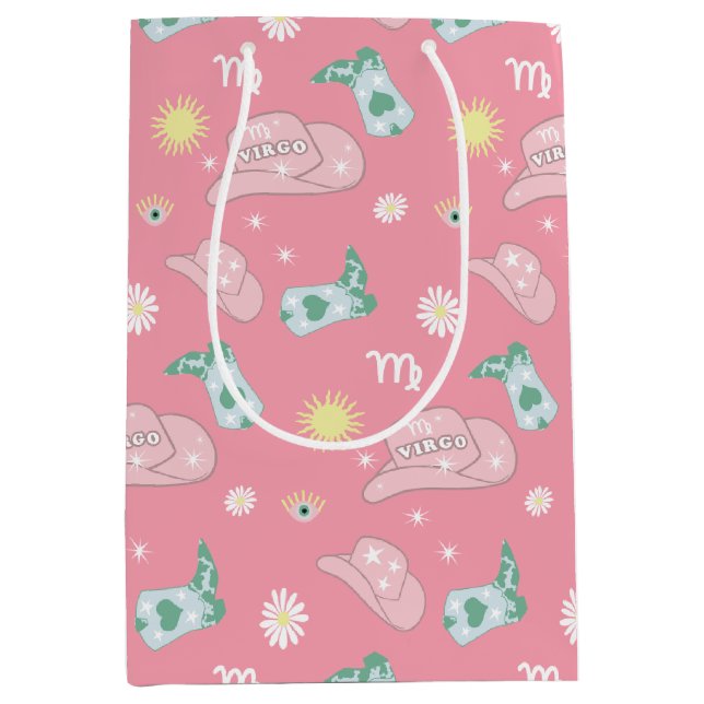 Modern Cowgirl Virgo Zodiac Pattern Pink    Medium Gift Bag (Front)